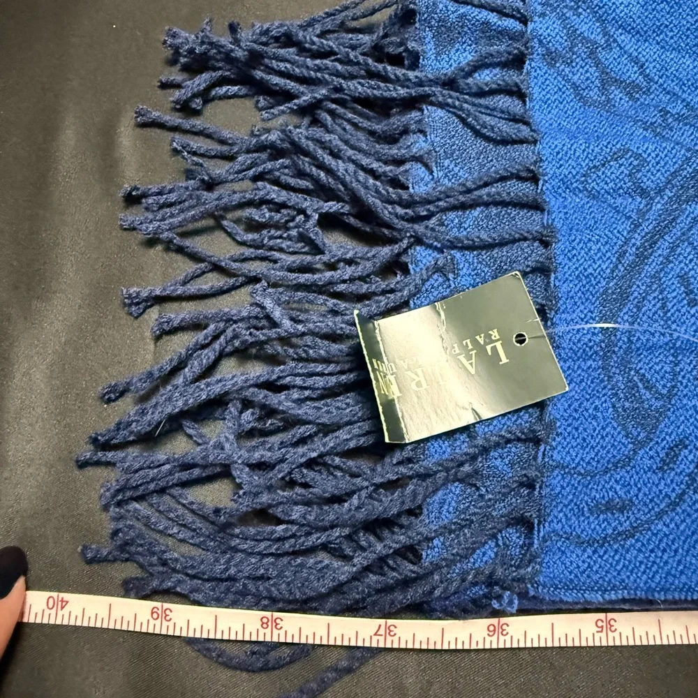 Ralph Lauren Royal Navy Blue Knit Acrylic Scarf Fringe New